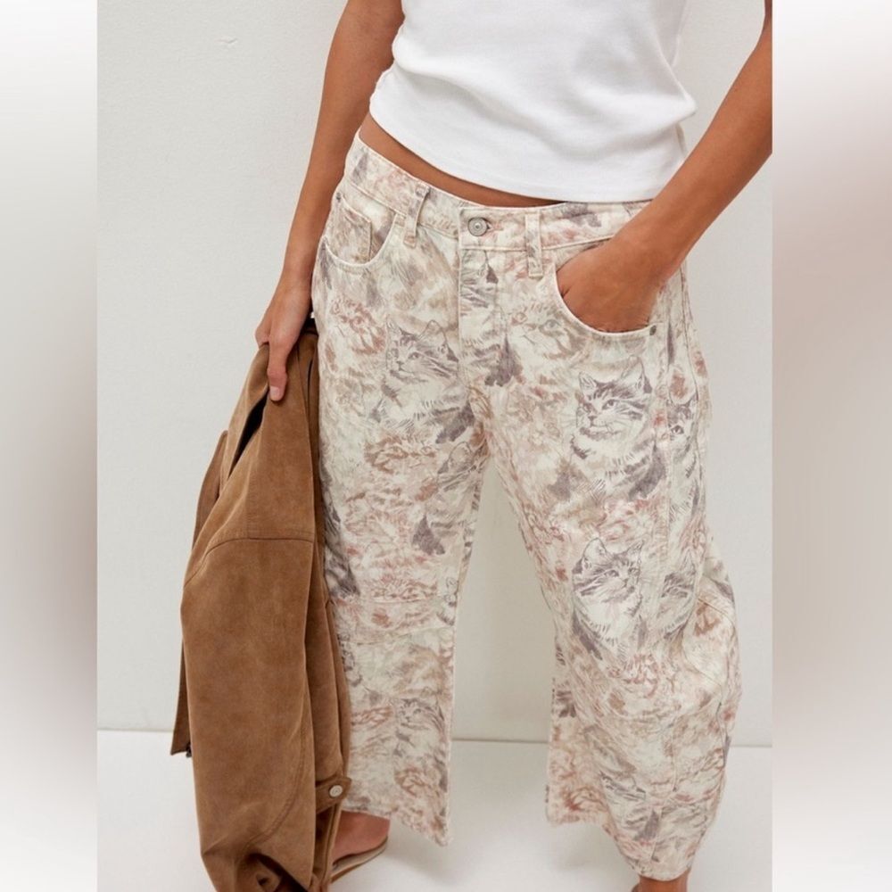 We The Free People Good Luck Printed Barrel Jeans We The Free Slouchy Cat